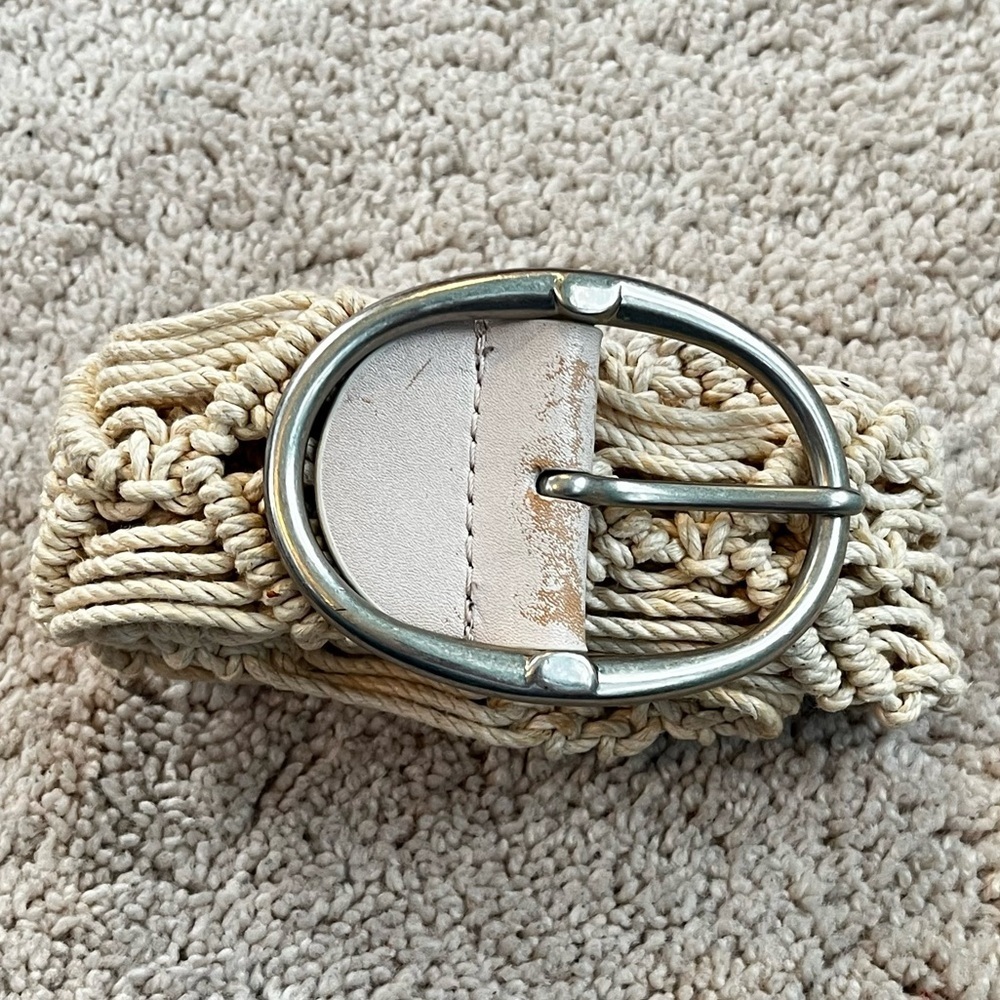 Vintage Macarame Belt Oval Metal Buckle Cotton Cord Boho Hippie Retro 39" Long - Picture 3 of 8